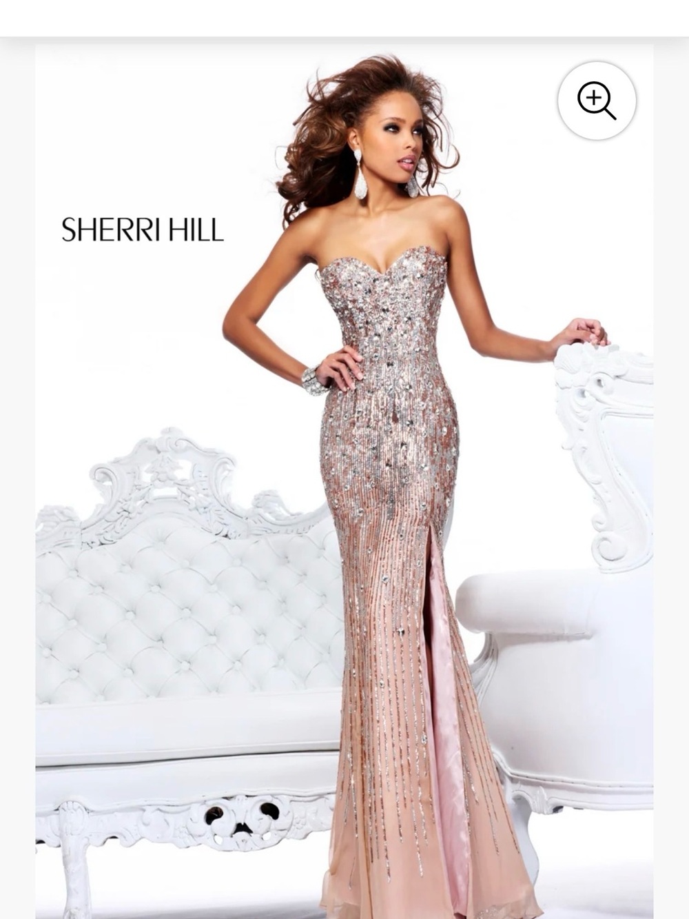 Sherri Hill Strapless Sequin Dress in Rose Gold